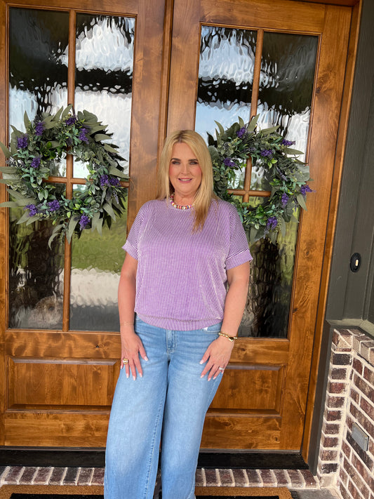 The Amber Corded Rib Short Sleeve Top