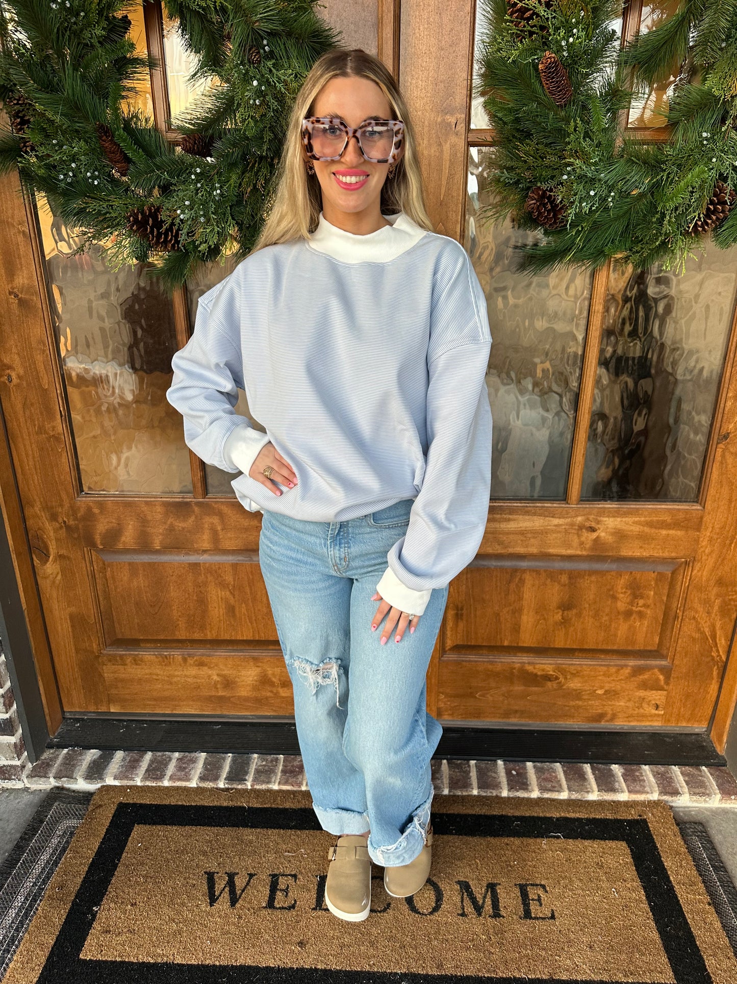 The Tammy Blue Striped Long Sleeve Top