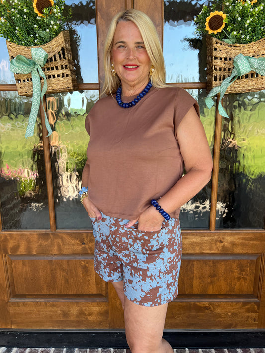 The Agna Brown Sleeveless Entro Top