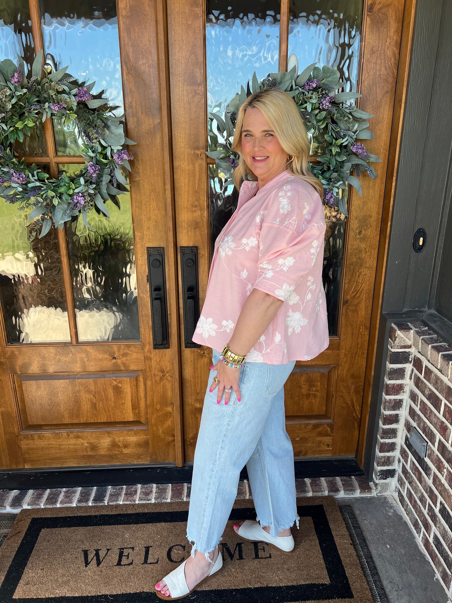 The Avery Pink Boho Printed Blpuse