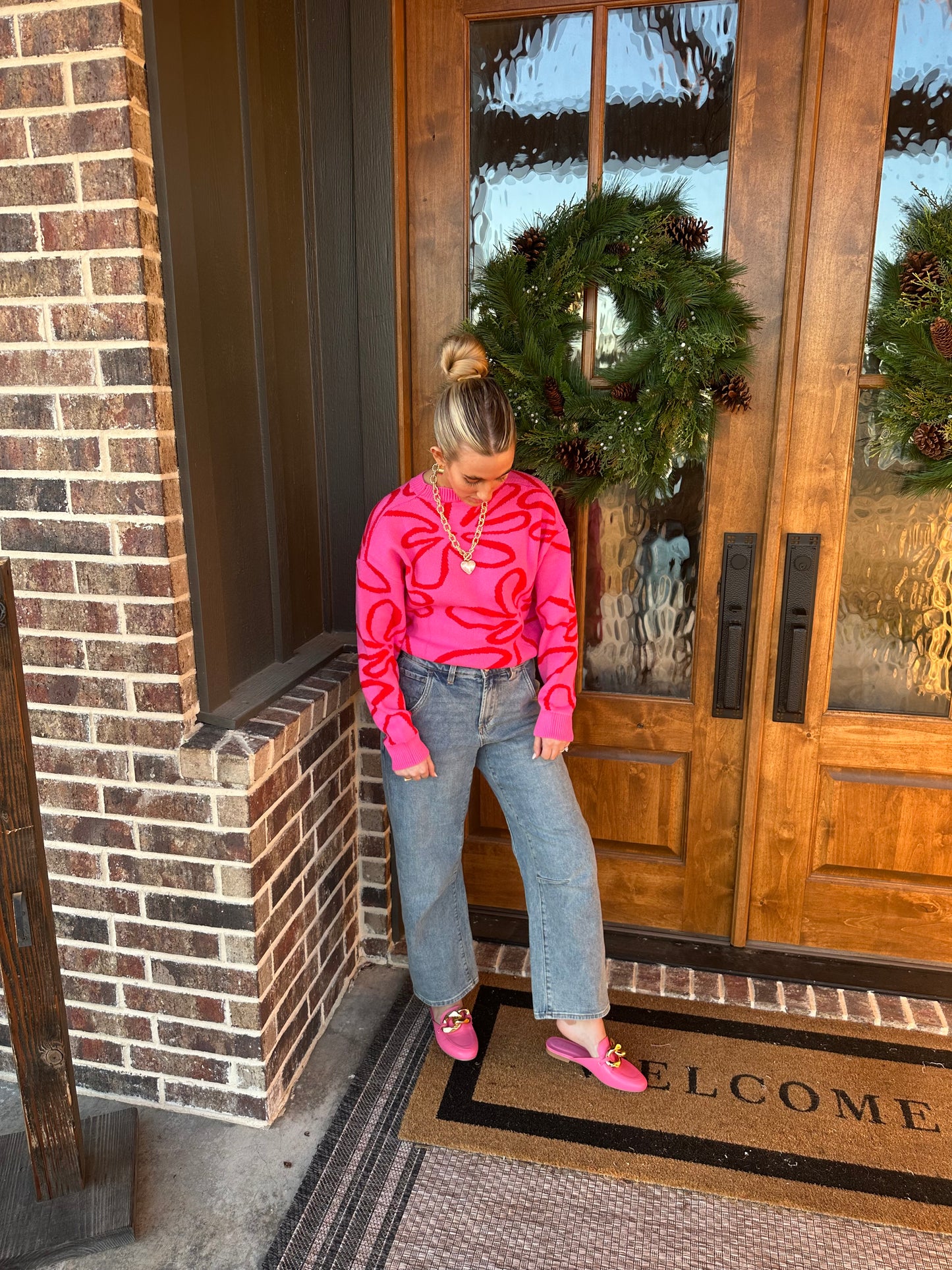 The Ruby Abstract Pink Flower Sweater