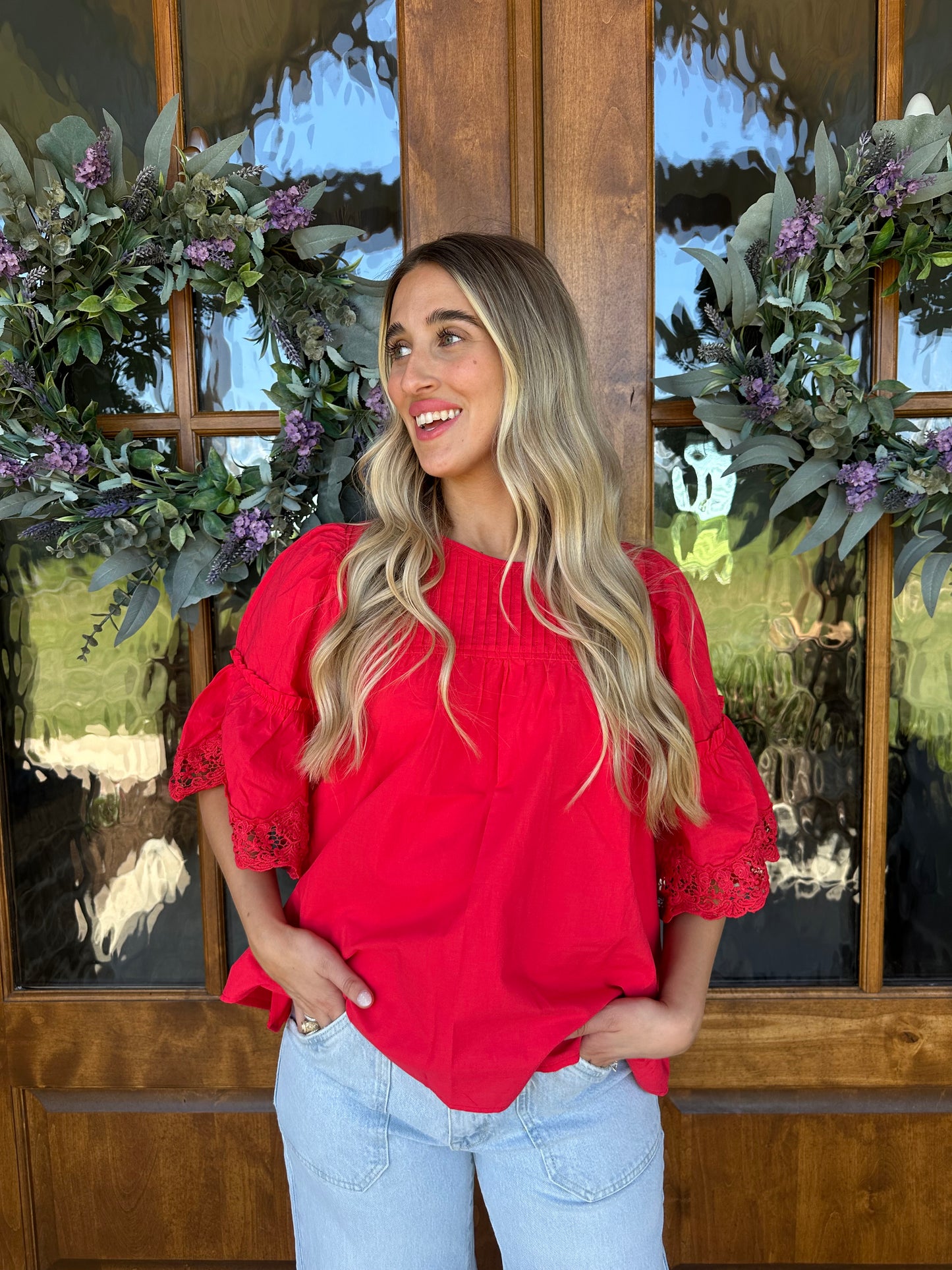 The Ruby Red Detailed Top