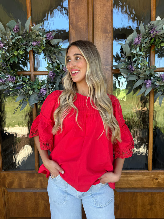 The Ruby Red Detailed Top