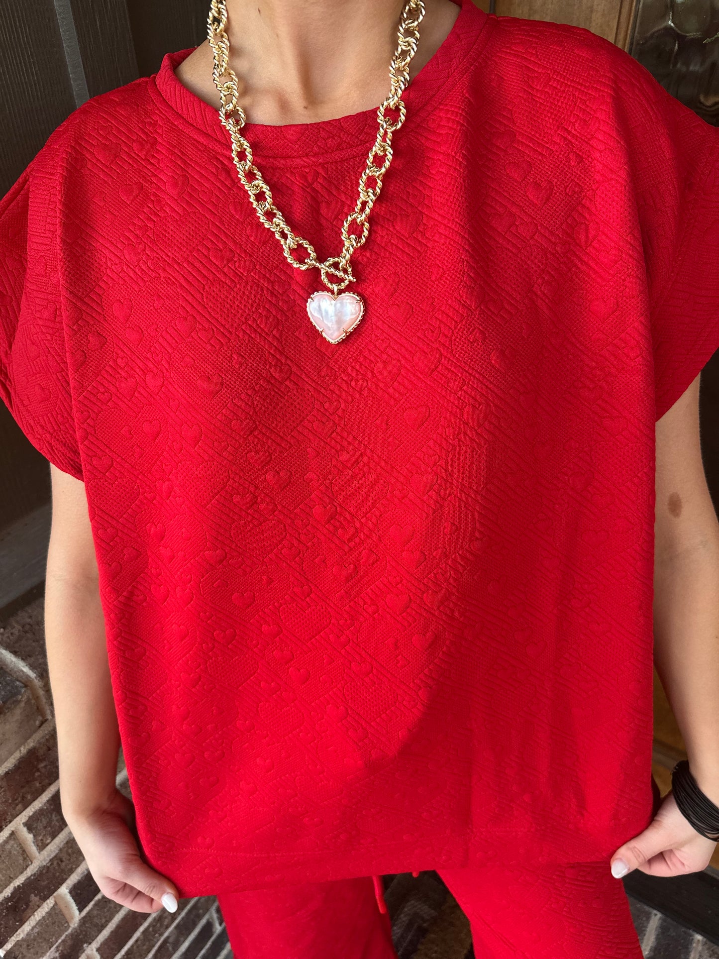 The Sawyer Red Heart Textured Short Sleeve Lounge Set