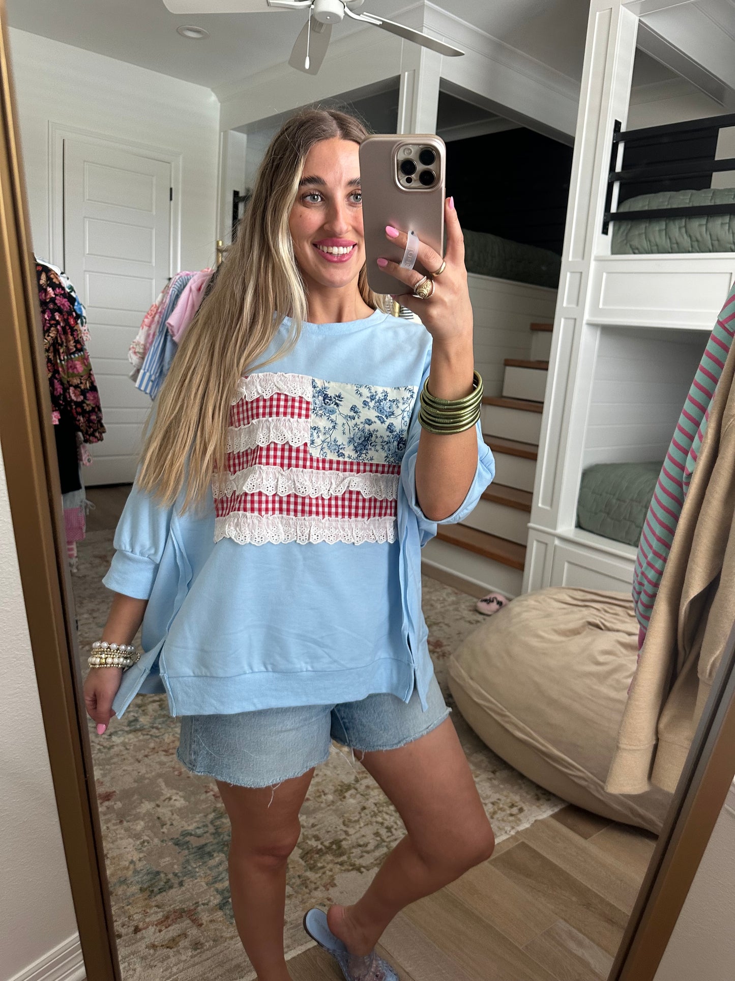 The Daisy Flag Patchwork French Terry Top