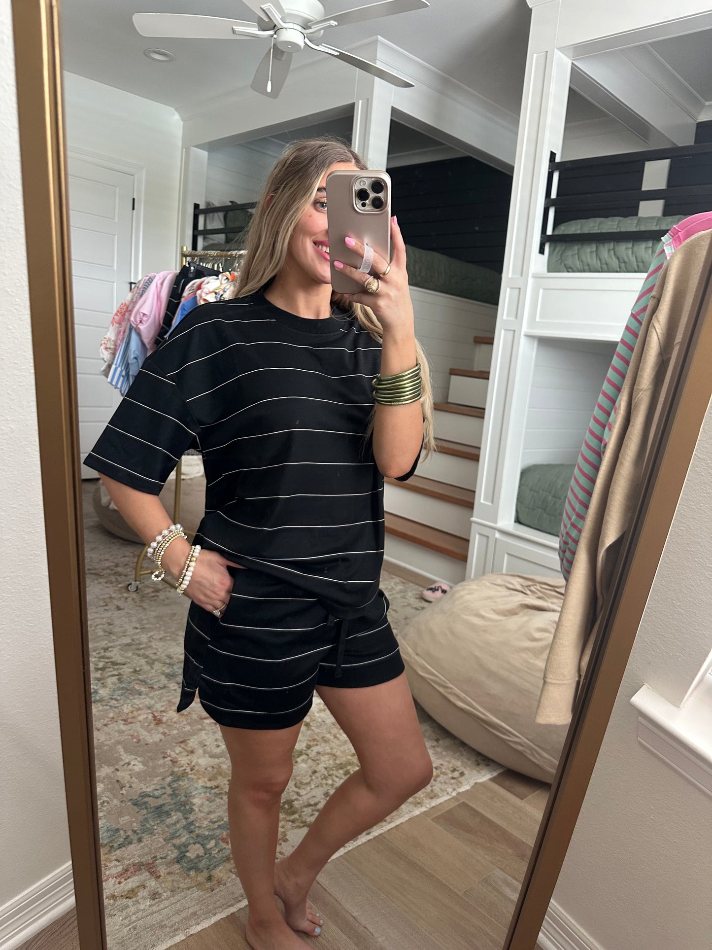 The Stephanie Black Striped Short Set