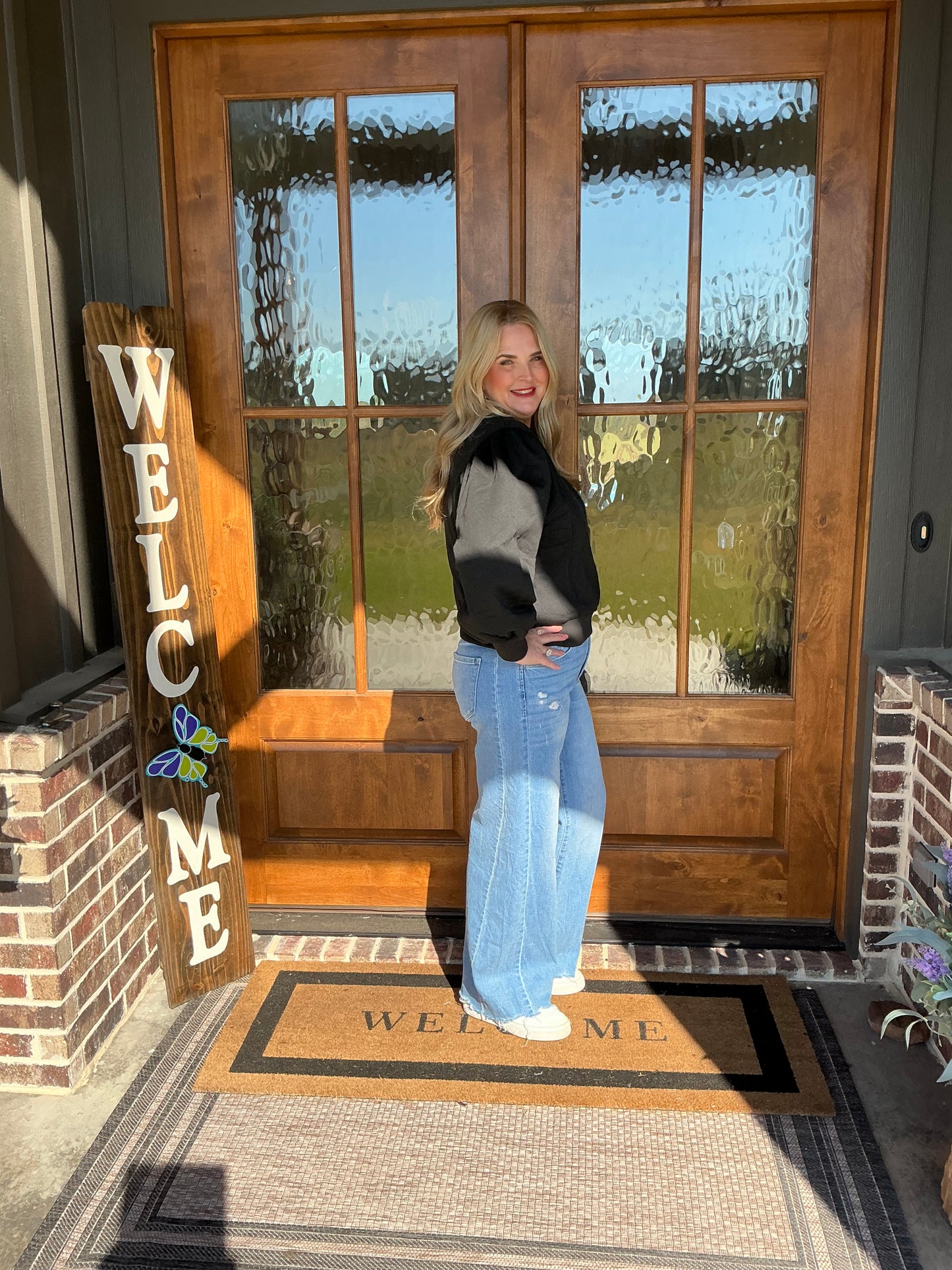 The Hannah Black Crew Neck French Terry Pullover