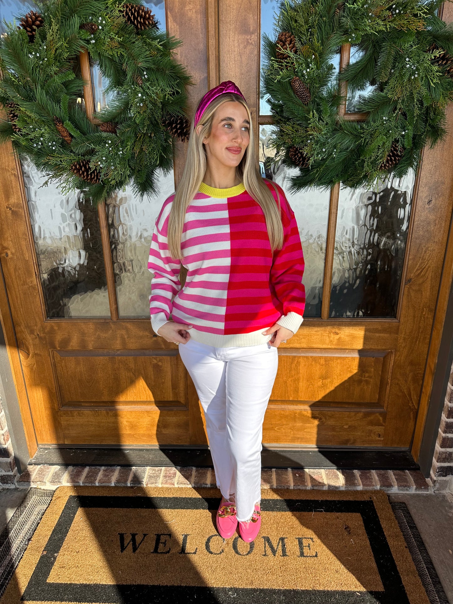 The Mitzi Striped Pink/Red Sweater