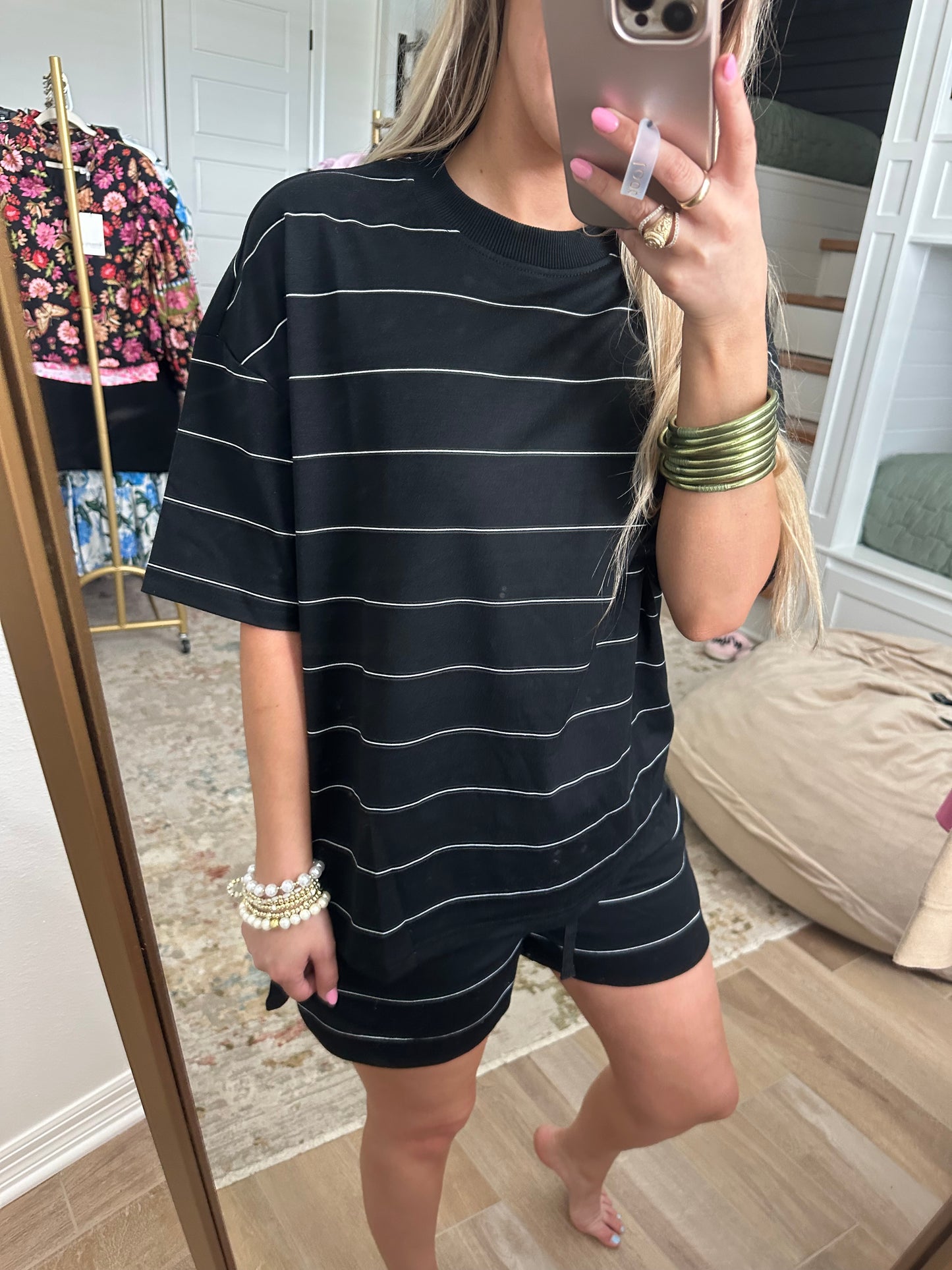 The Stephanie Black Striped Short Set