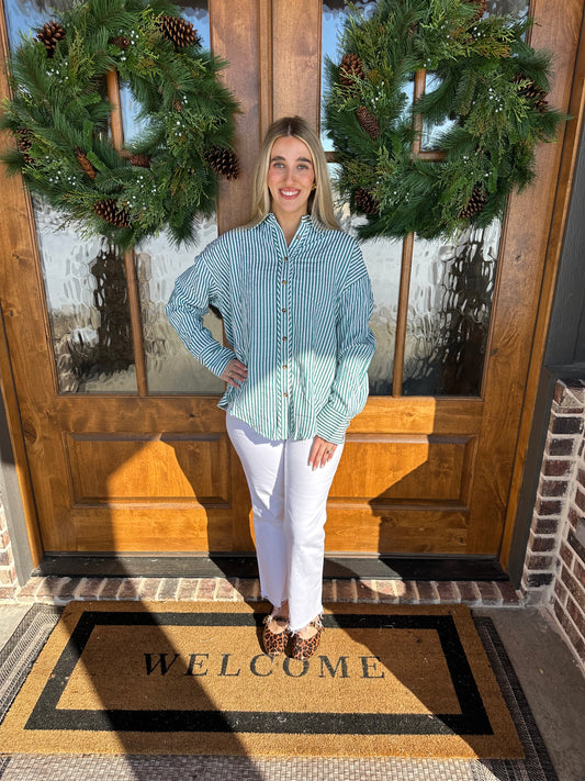 The Pam Green Striped Long Sleeve Button Down