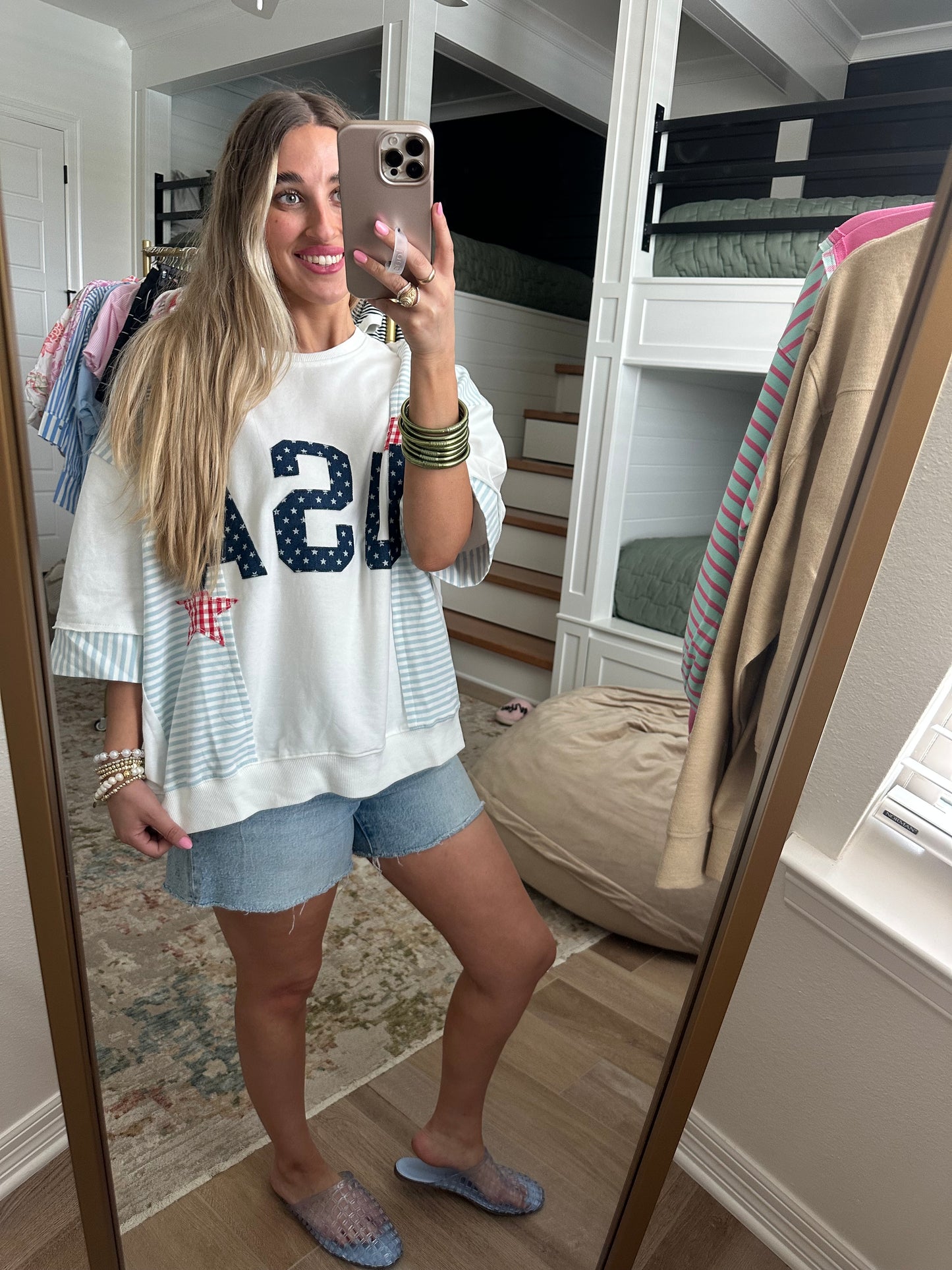The Grace USA Patchwork Oversized Top