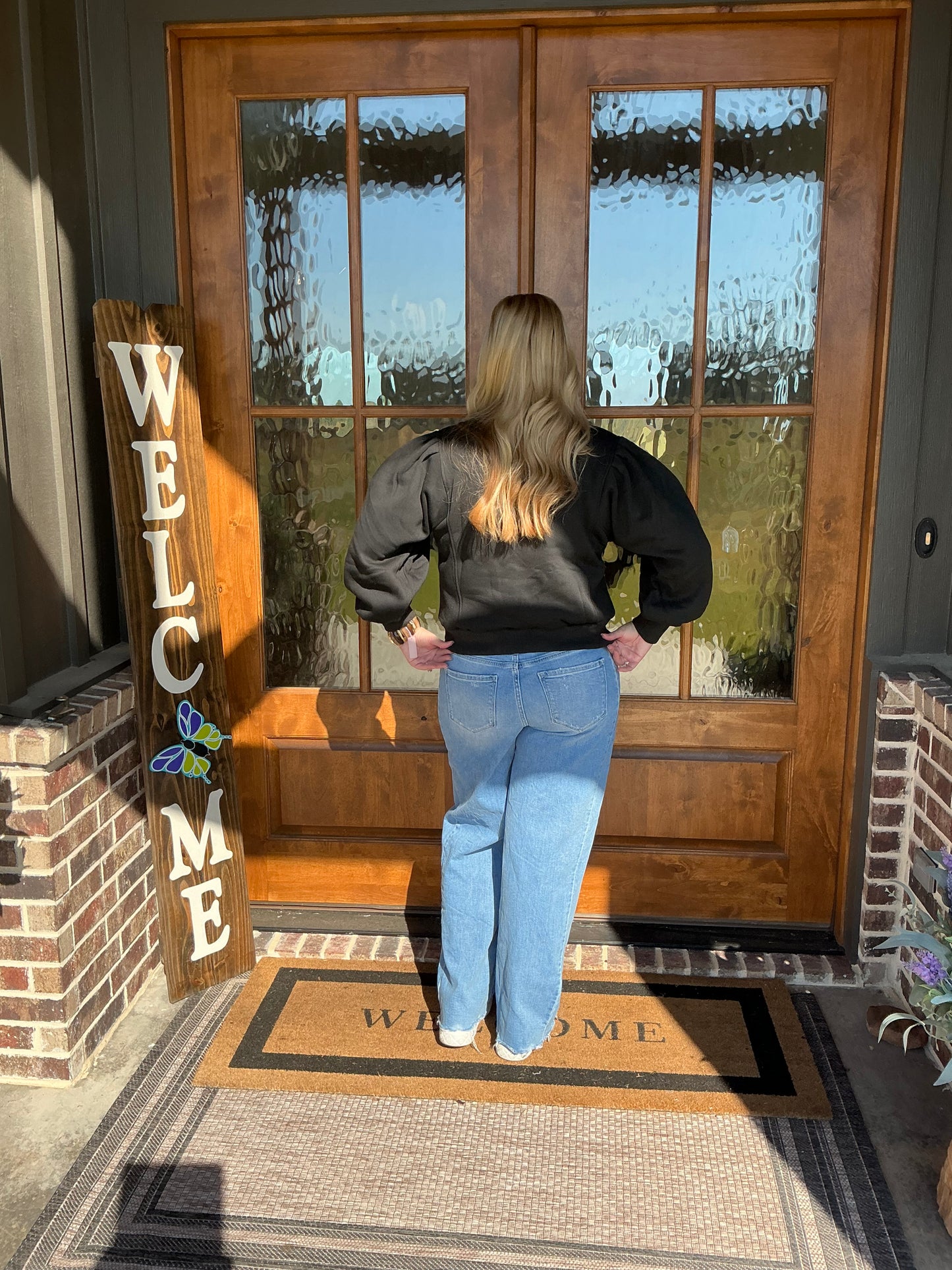 The Hannah Black Crew Neck French Terry Pullover