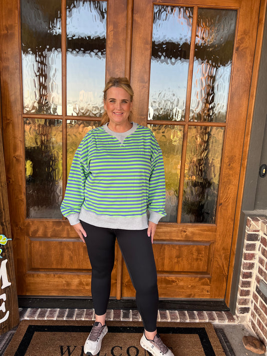 The Jessica Green Stripe Comfy Casual Oversized Knit Top