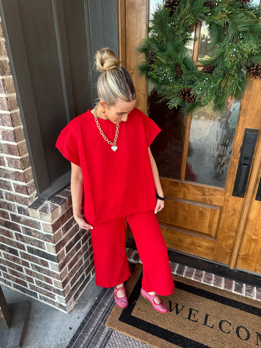 The Sawyer Red Heart Textured Short Sleeve Lounge Set