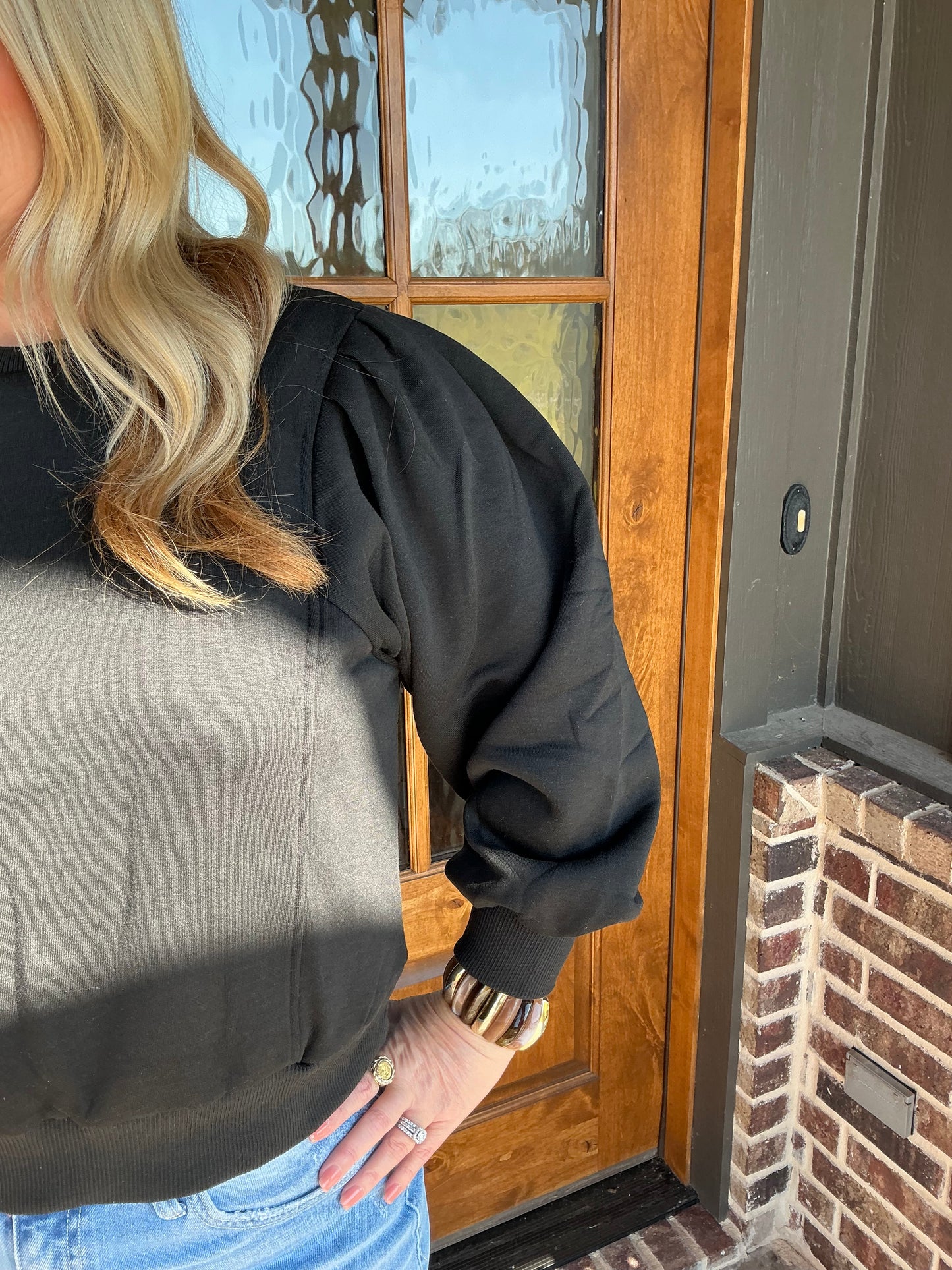 The Hannah Black Crew Neck French Terry Pullover