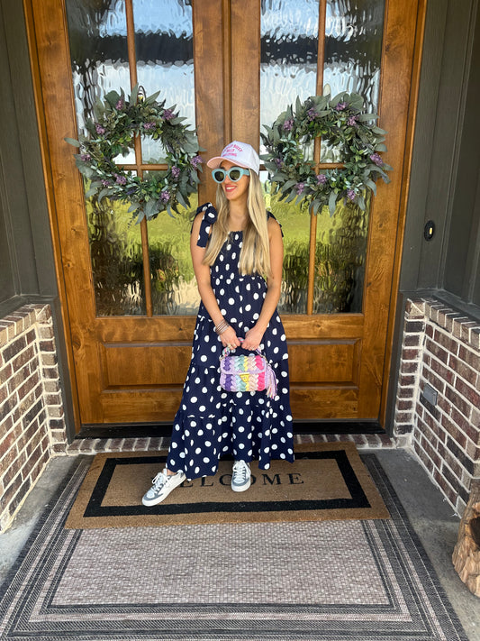 The Ashley Navy Polka Dot Dress