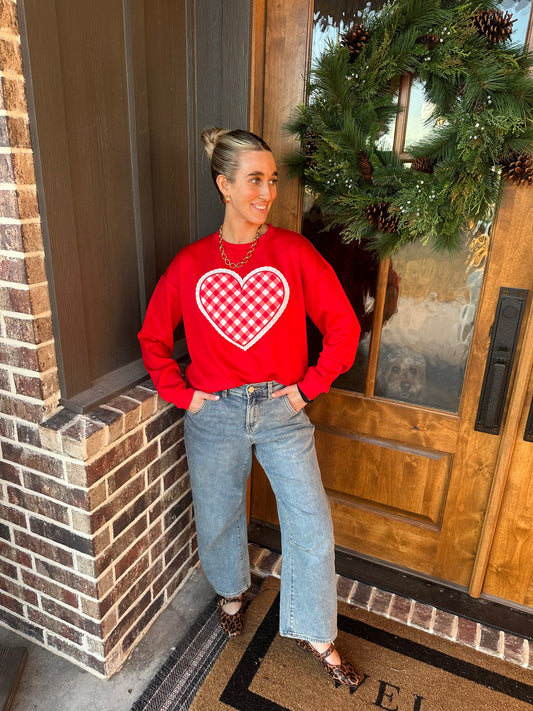 The Valentina Gingham Heart Luxe Pullover