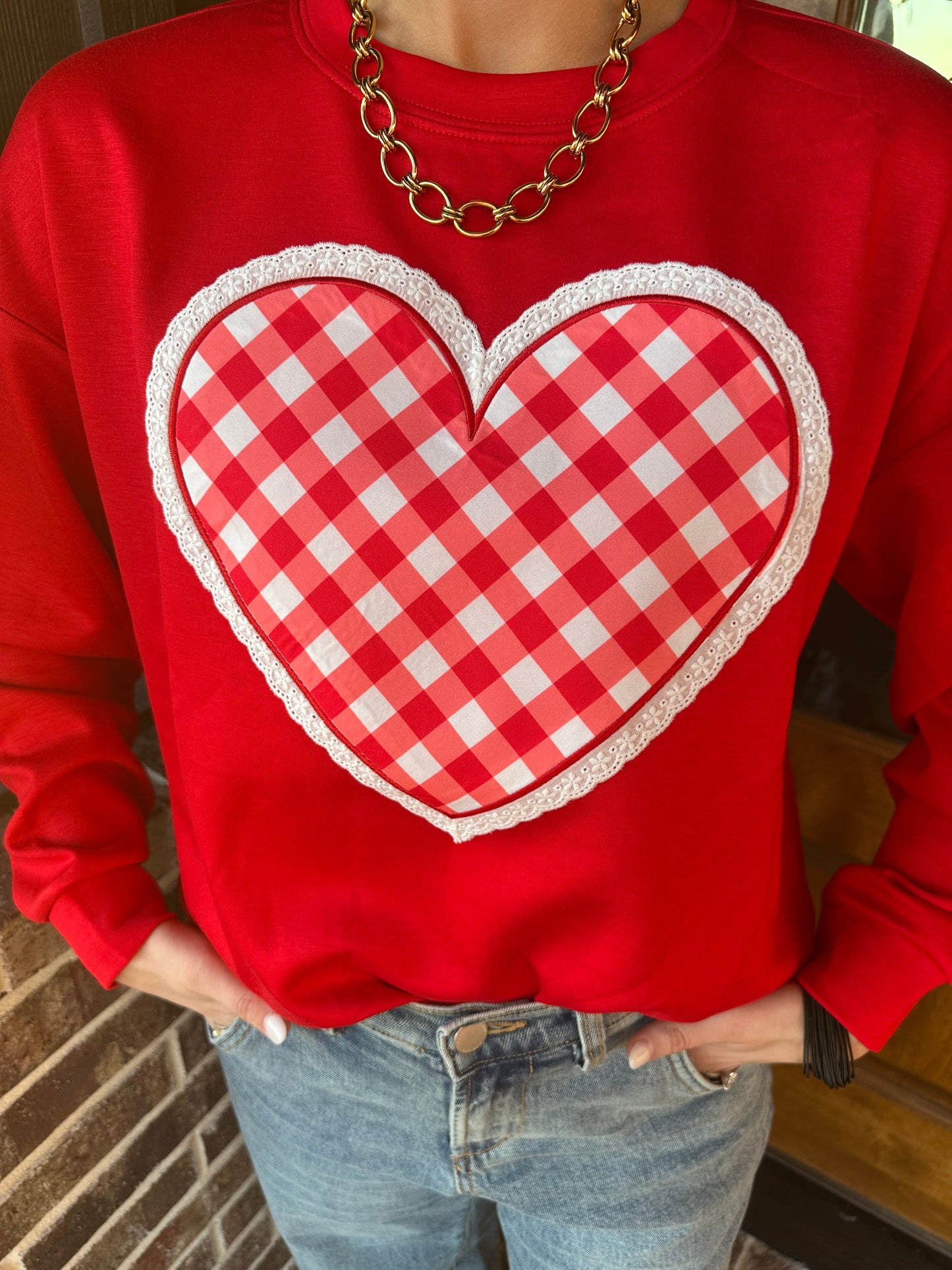 The Valentina Gingham Heart Luxe Pullover