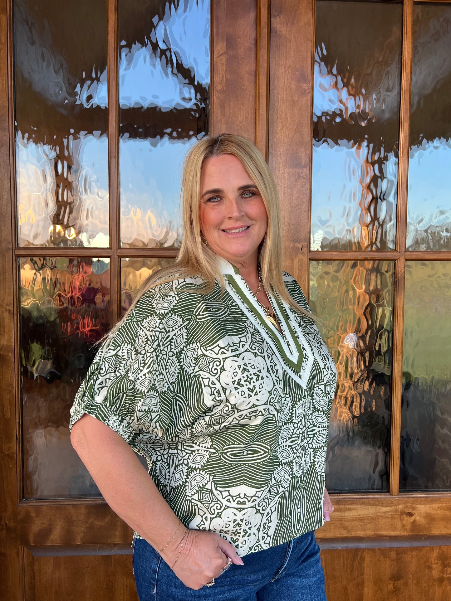 The Ollie Olive Short Dolman Sleeve Top