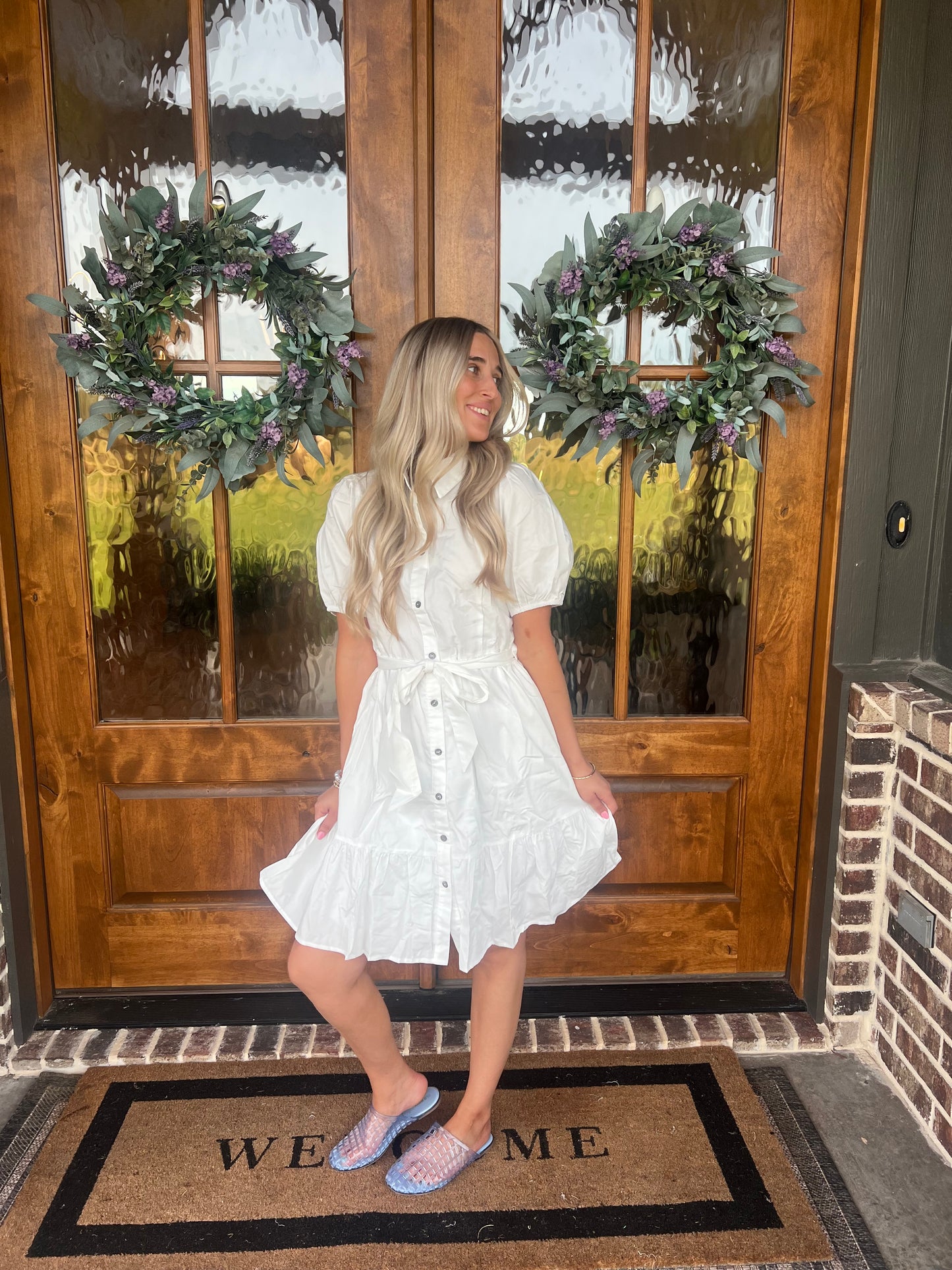 The Shelly White Button Up Dress