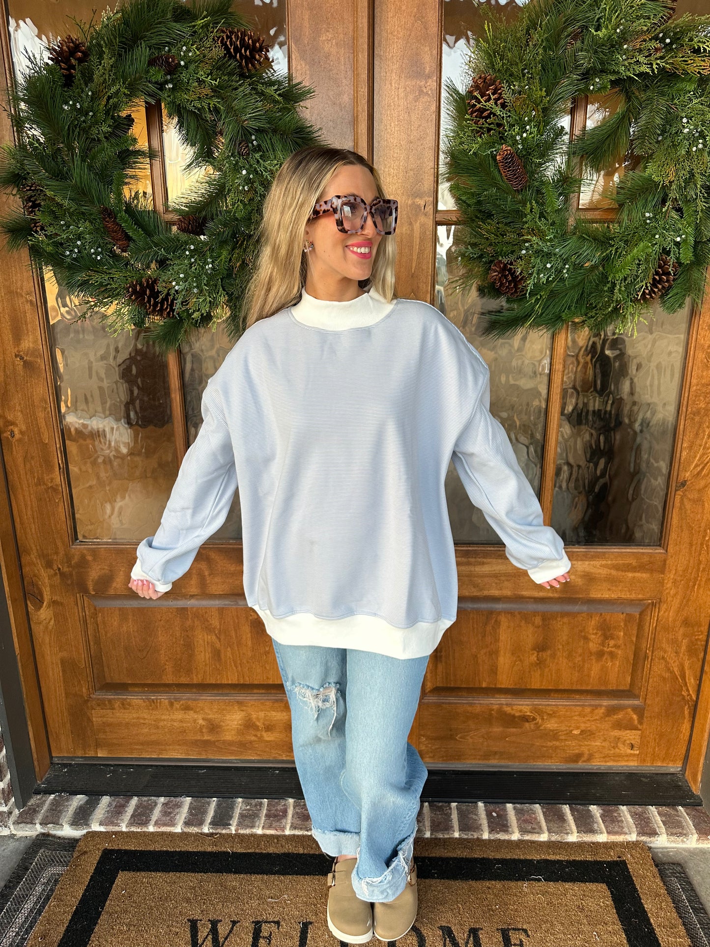 The Tammy Blue Striped Long Sleeve Top