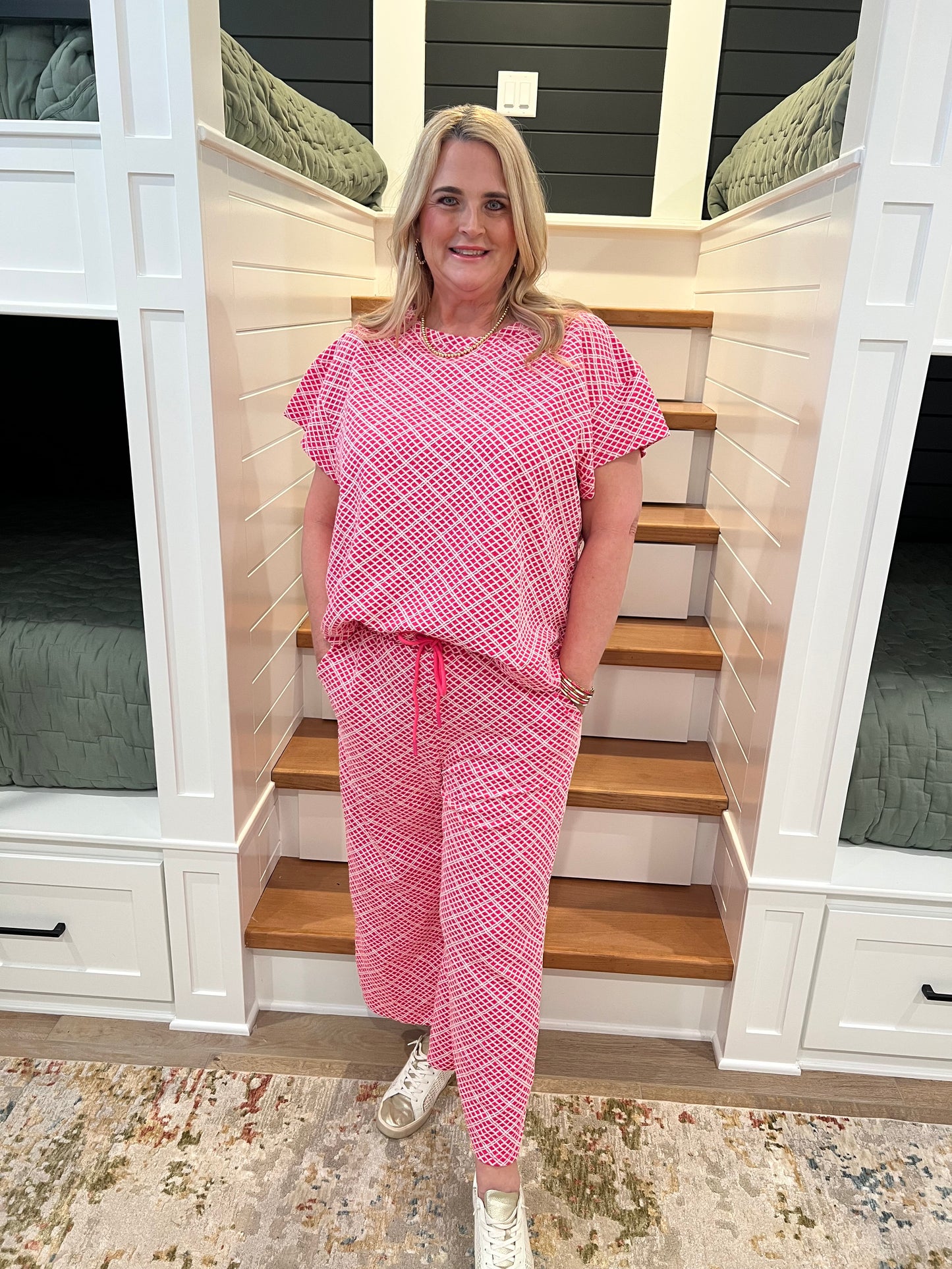 The Franny Pink Plus Size Short Sleeve Textured Set