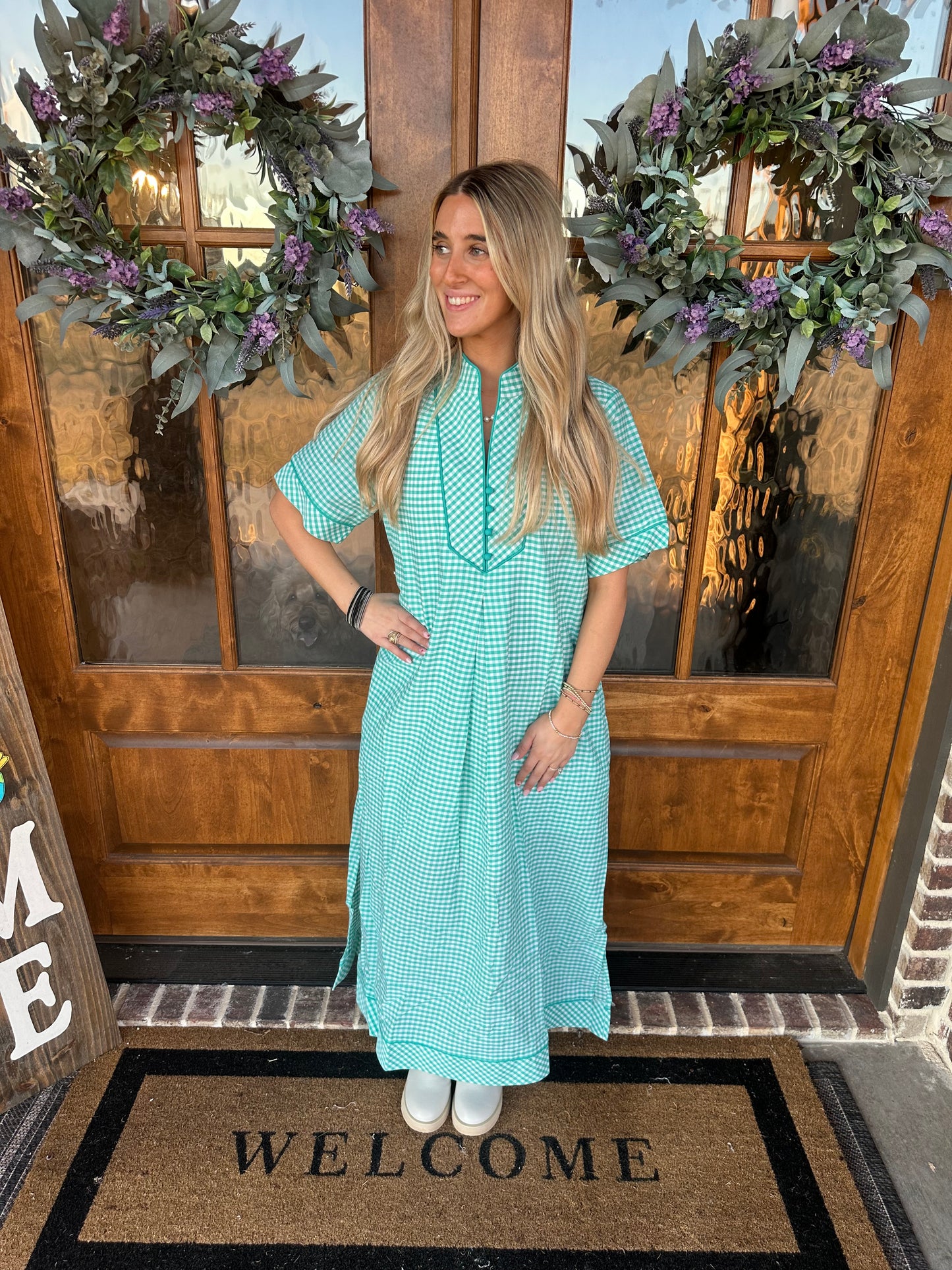 The Charlotte Mint Gingham Midi Dress