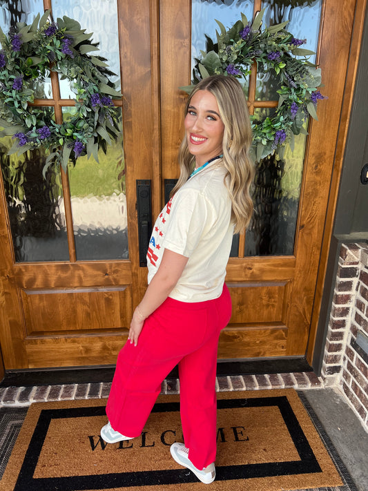 The Ariana Red Soft Stretch High Waisted Twill Pants
