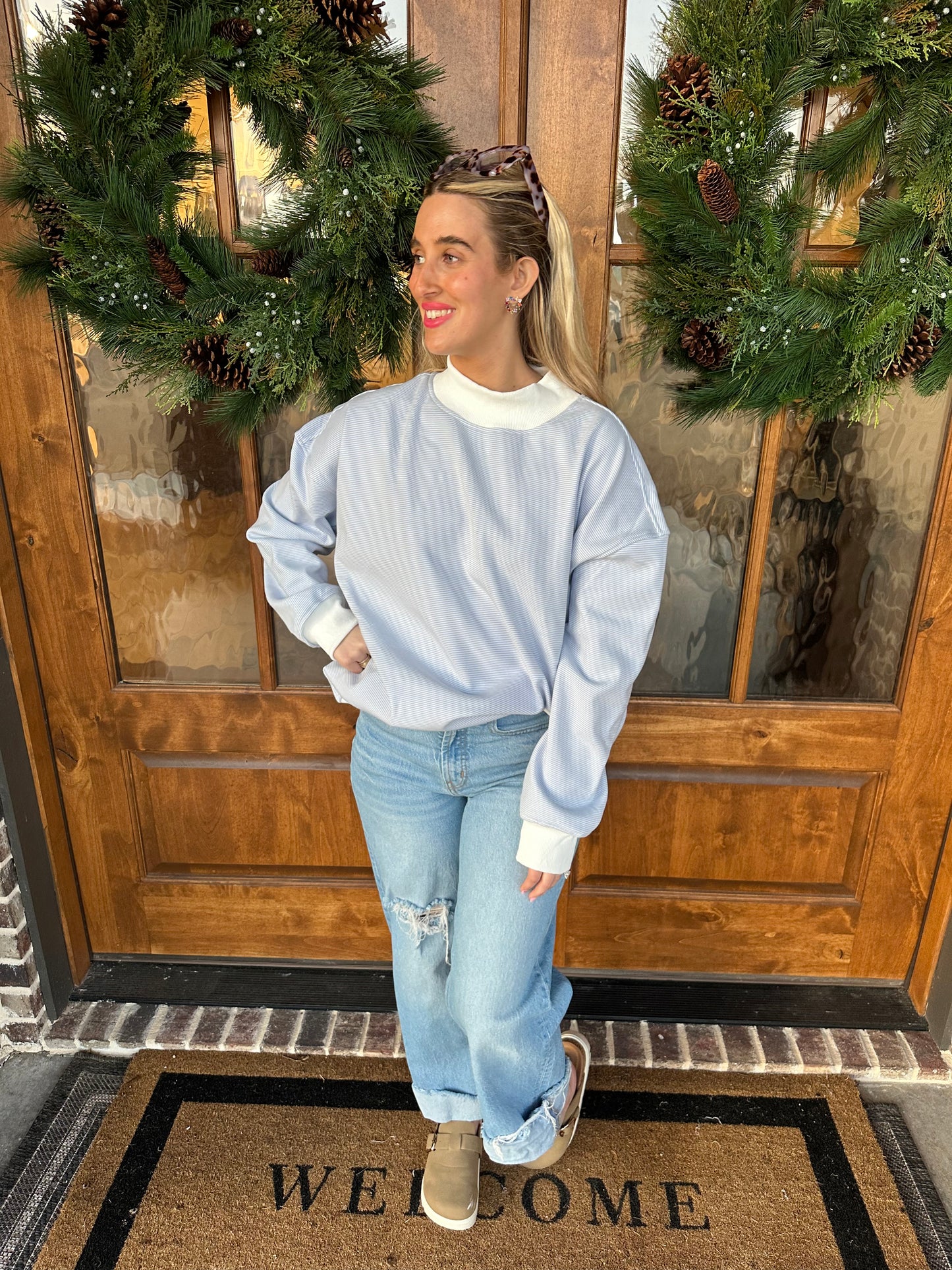 The Tammy Blue Striped Long Sleeve Top