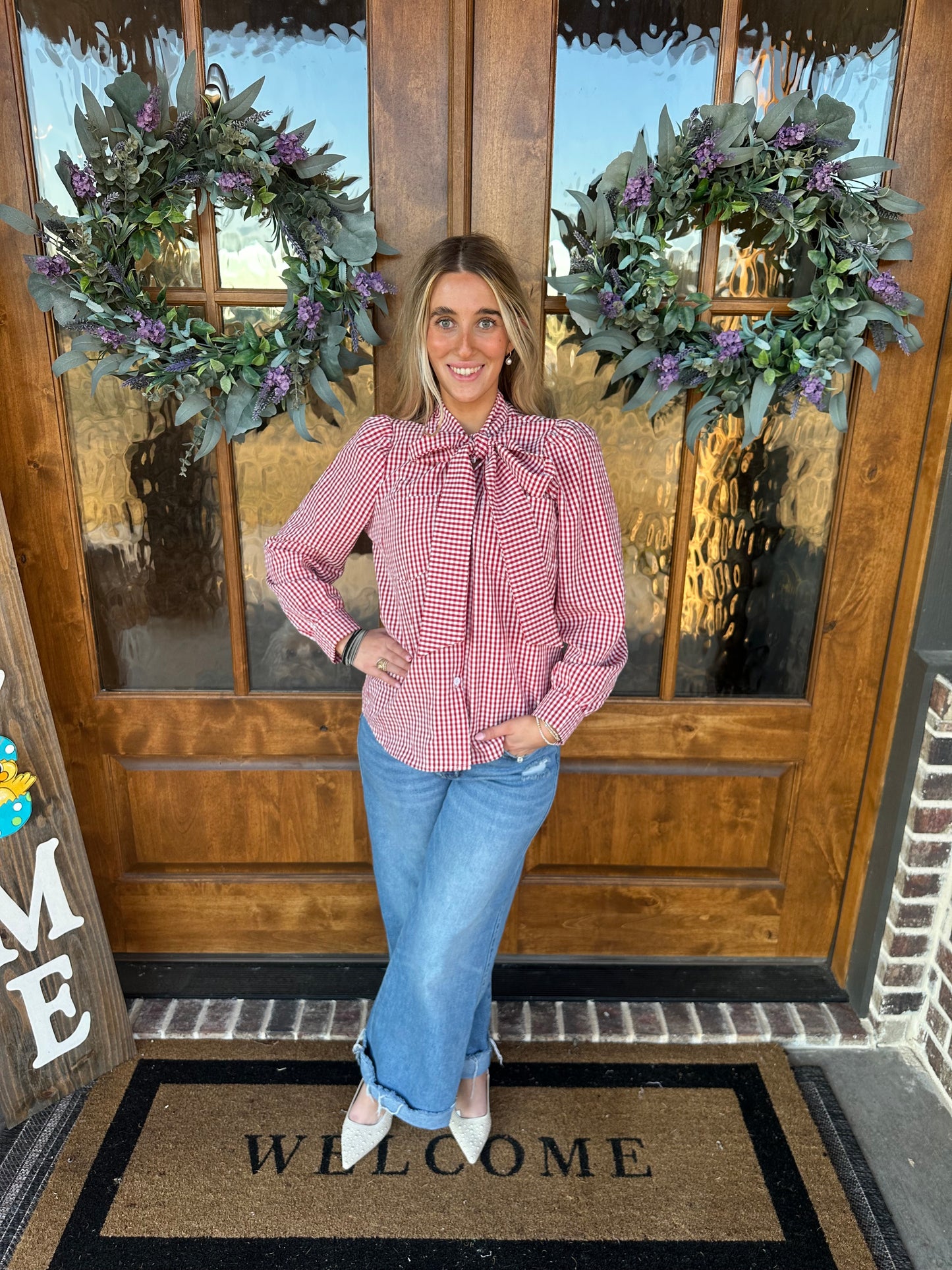 The River Red Long Sleeve Loose Fit Plaid Casual Blouse