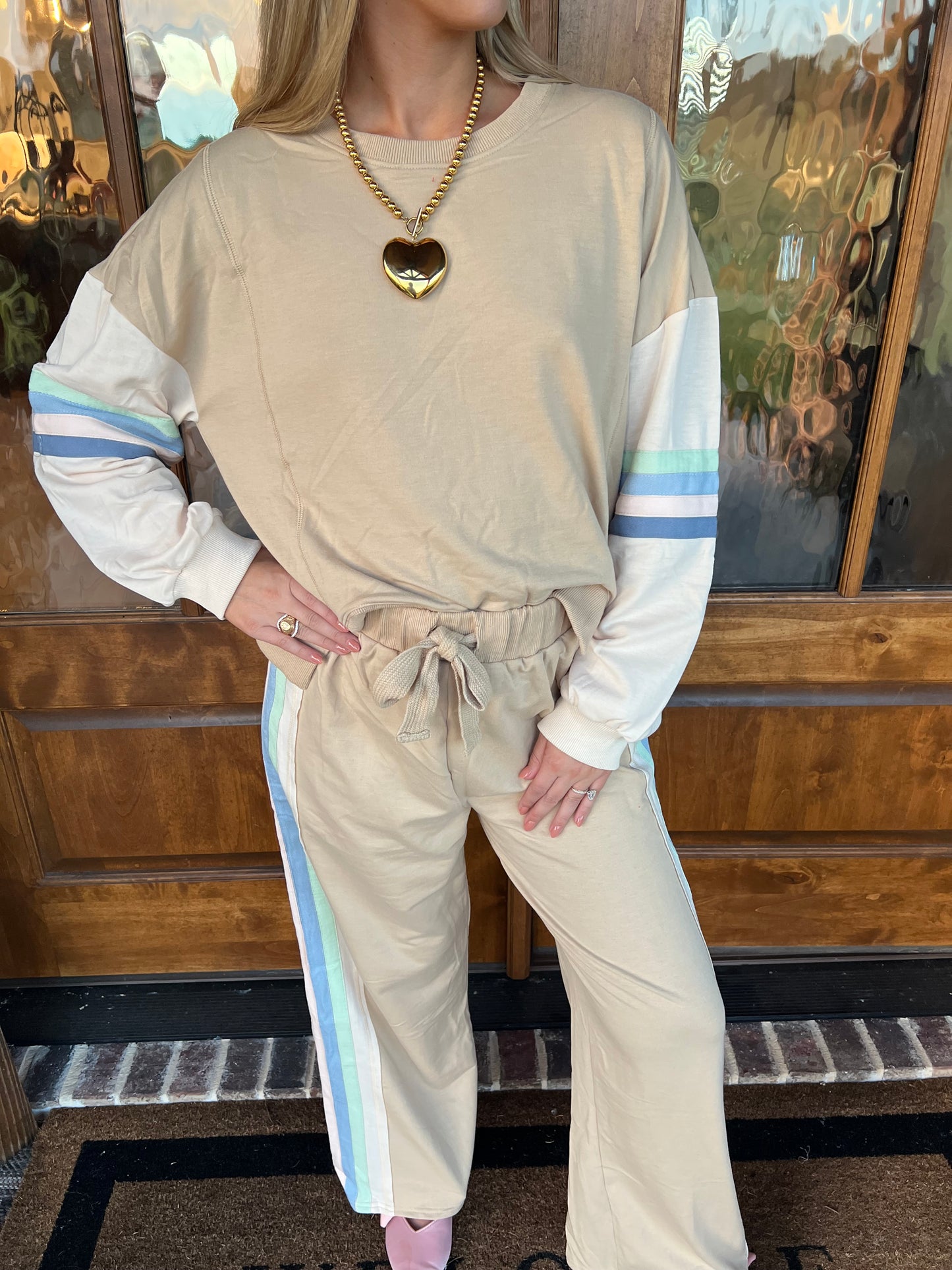 The LeighAnn Taupe Block Lounge Pant Set