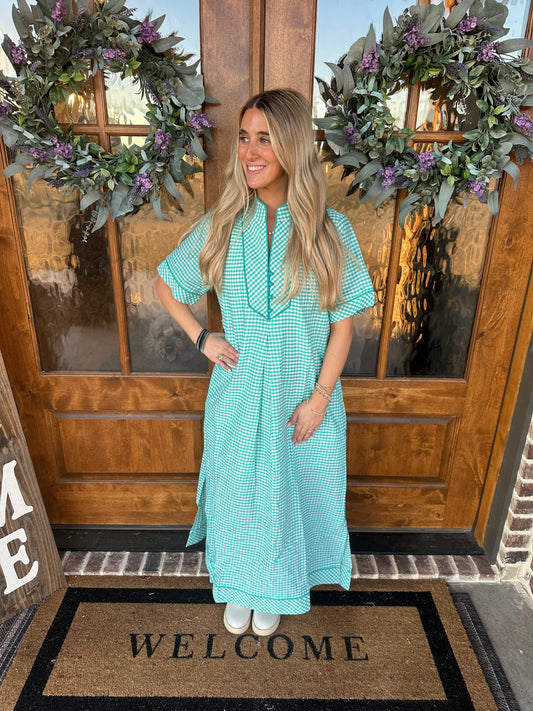 The Charlotte Mint Gingham Midi Dress