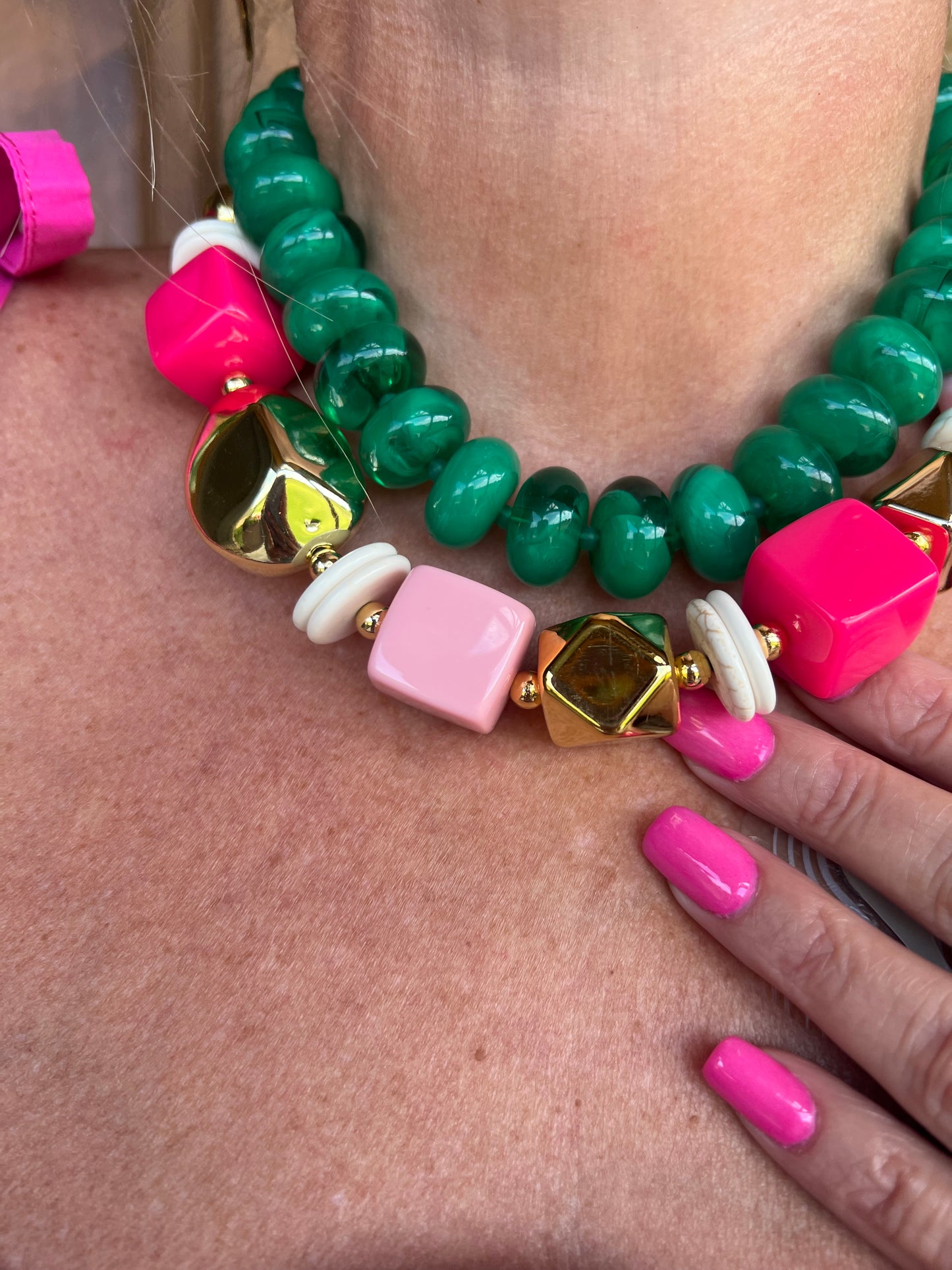 The Macy Green Sugar Beads Necklace