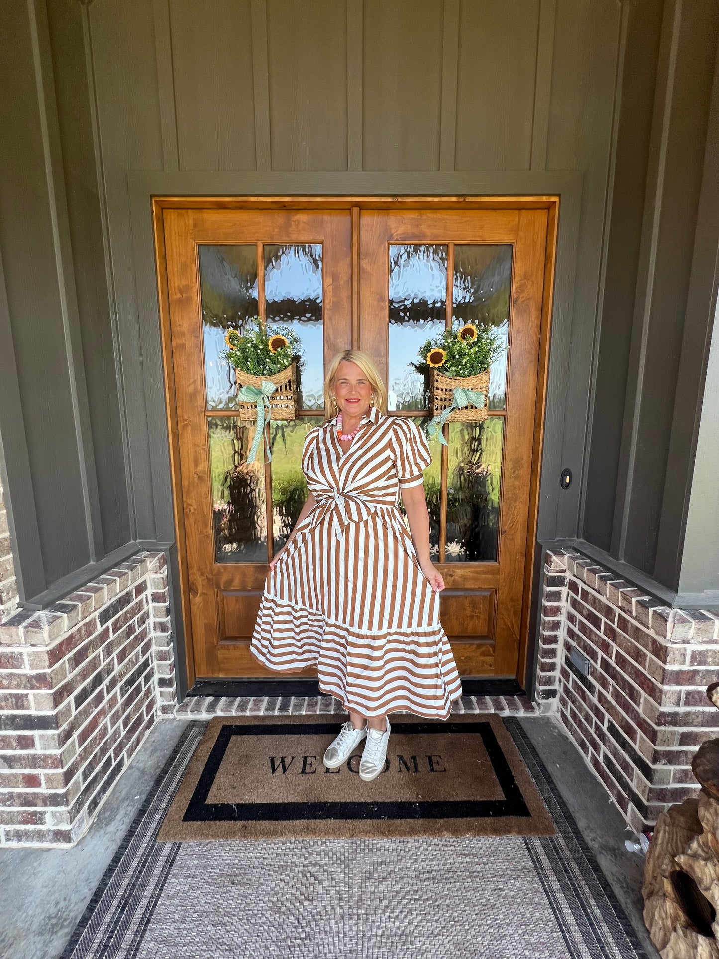 The Patty Brown/White Striped Dress