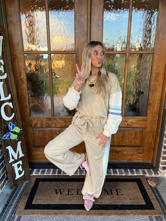 The LeighAnn Taupe Block Lounge Pant Set