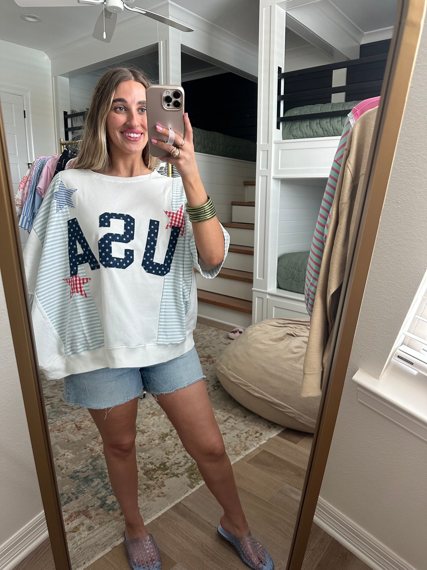 The Grace USA Patchwork Oversized Top