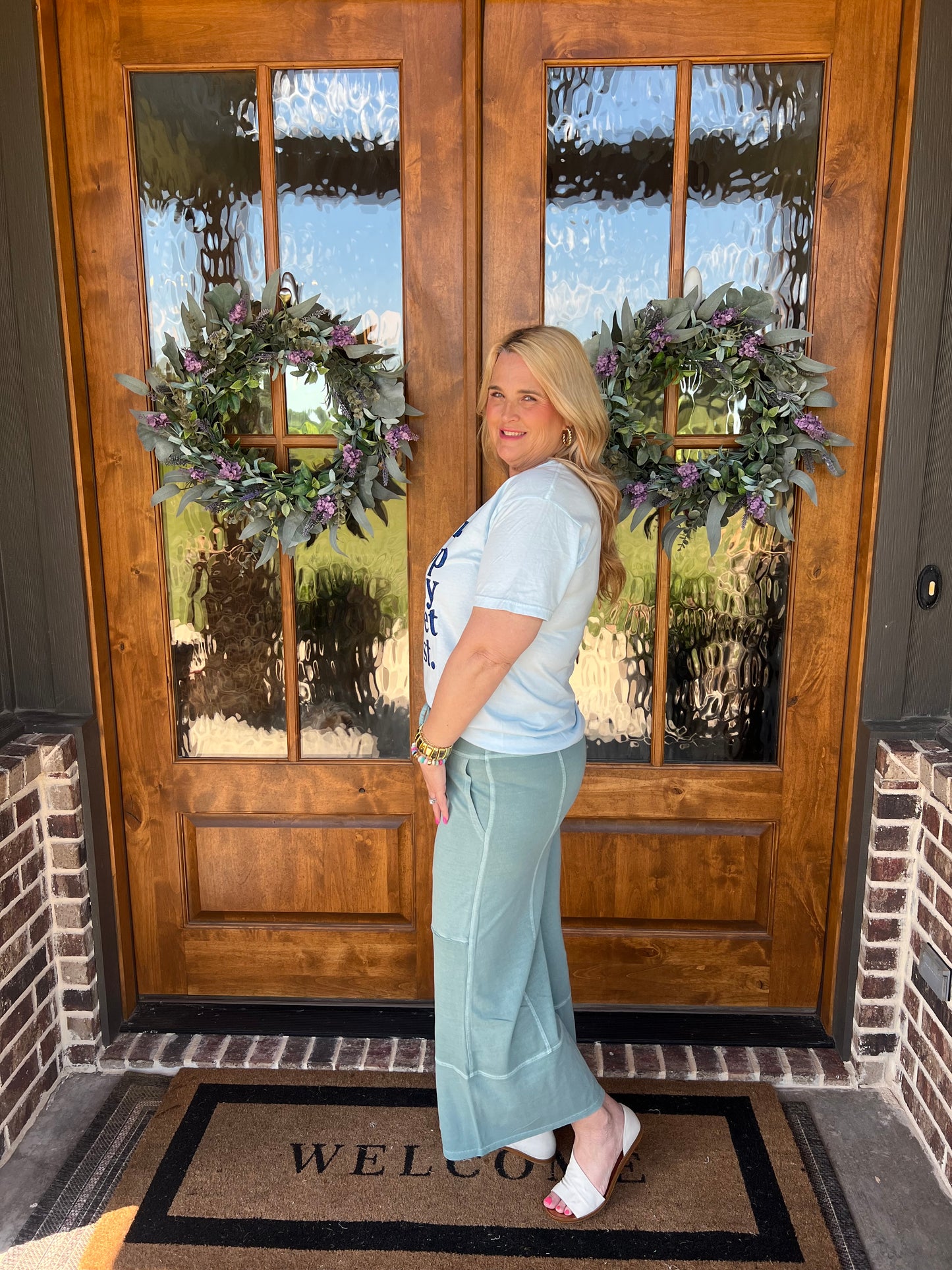 The Ashlin French Terry Washed Wide Leg Pants