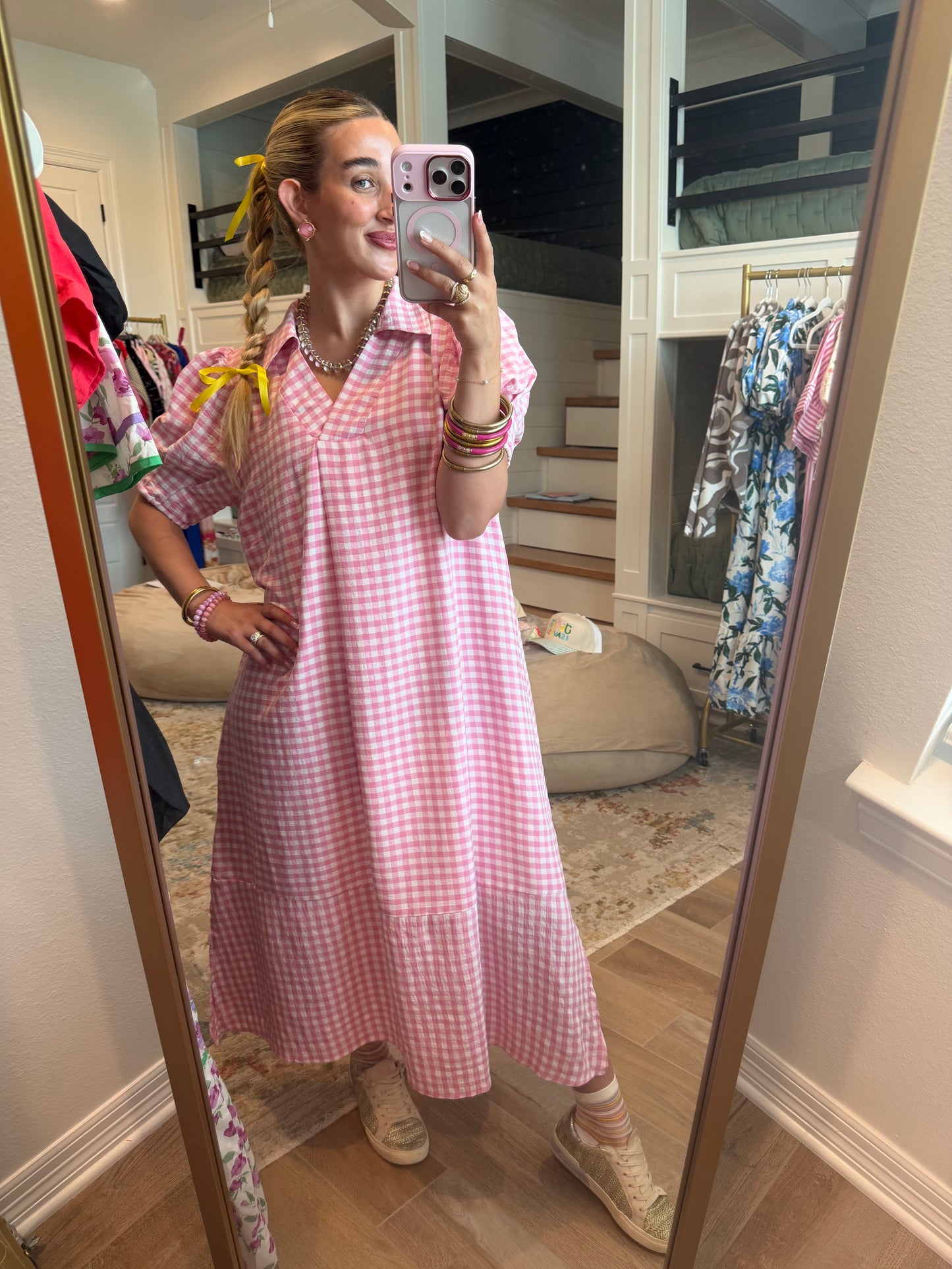 The Charolette Pink Gingham Maxi Dress