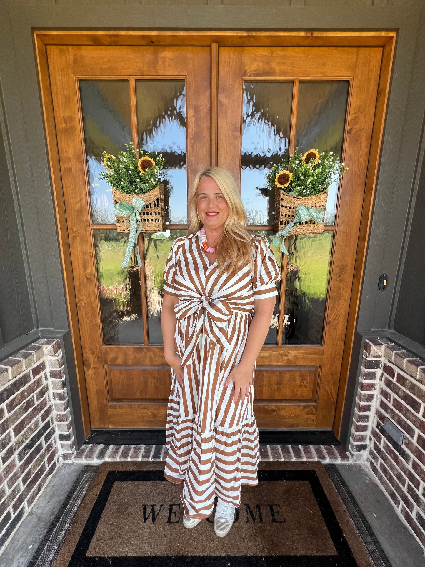 The Patty Brown/White Striped Dress