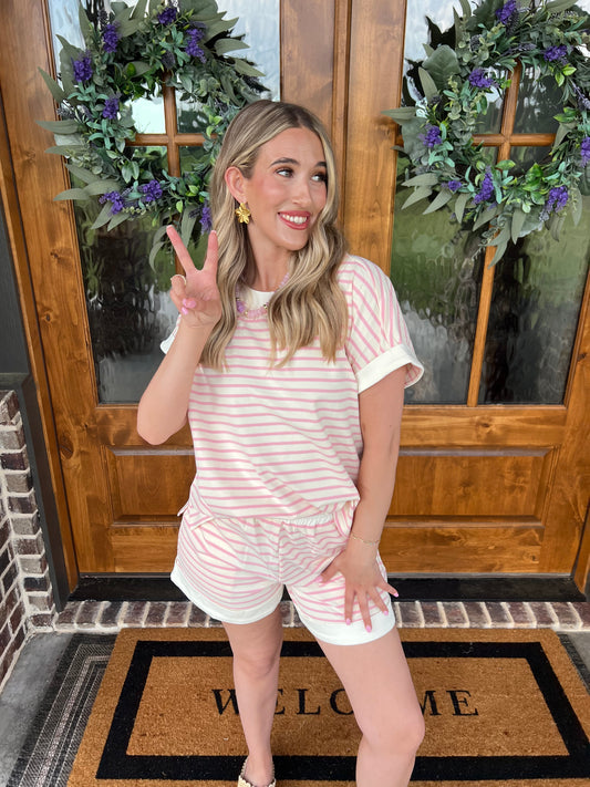 The Shayla Pink Stripe Matching Short Set - Final Sale