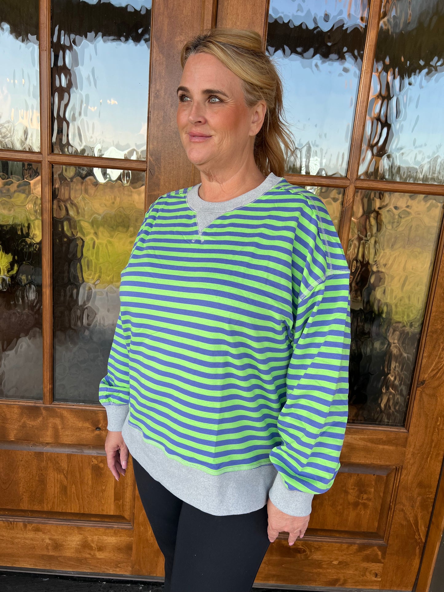 The Jessica Green Stripe Comfy Casual Oversized Knit Top