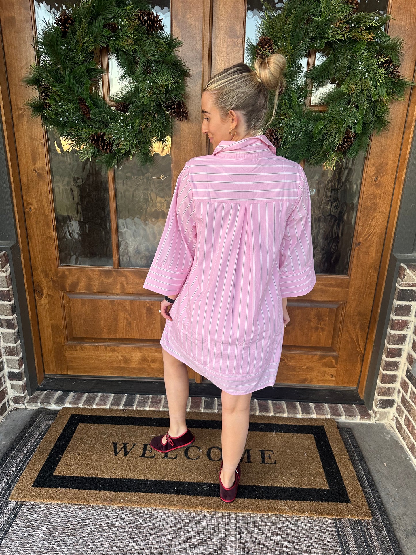 The Juliet Pink/Red Stripe Short Dress