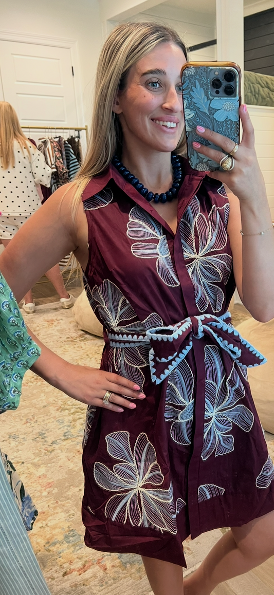 The Serena Wine Entro Embroidery Dress