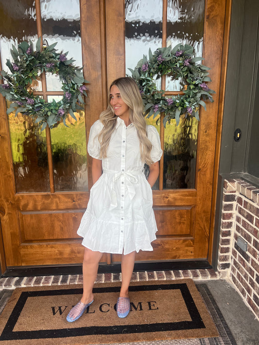 The Shelly White Button Up Dress