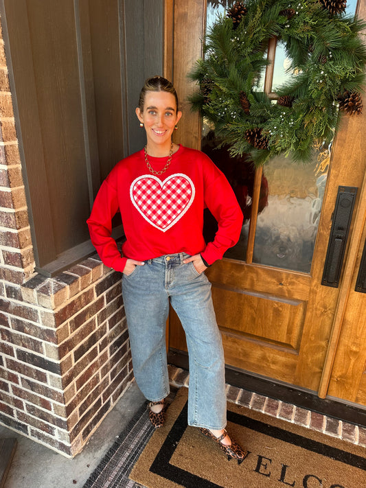 The Valentina Gingham Heart Luxe Pullover