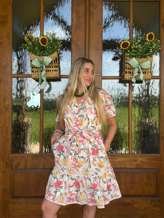 The Everly Floral Waist Tie Dress