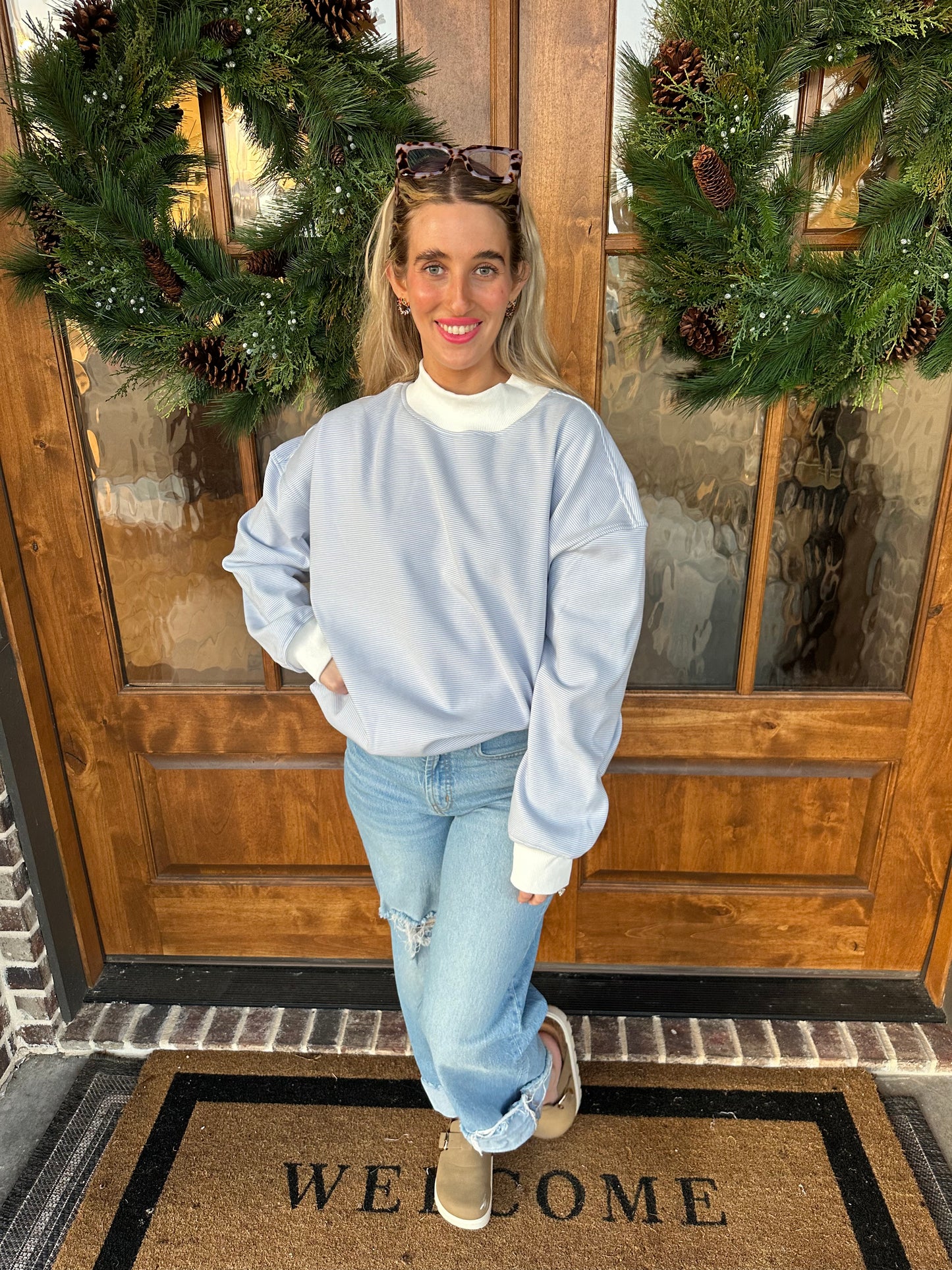 The Tammy Blue Striped Long Sleeve Top