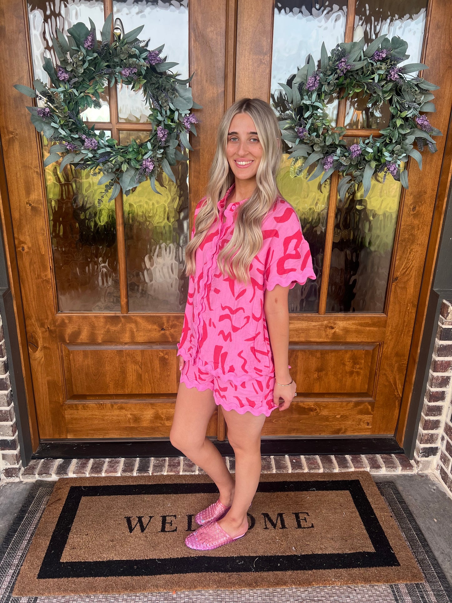 The Valentina Pink/ Red Detailed Short Set