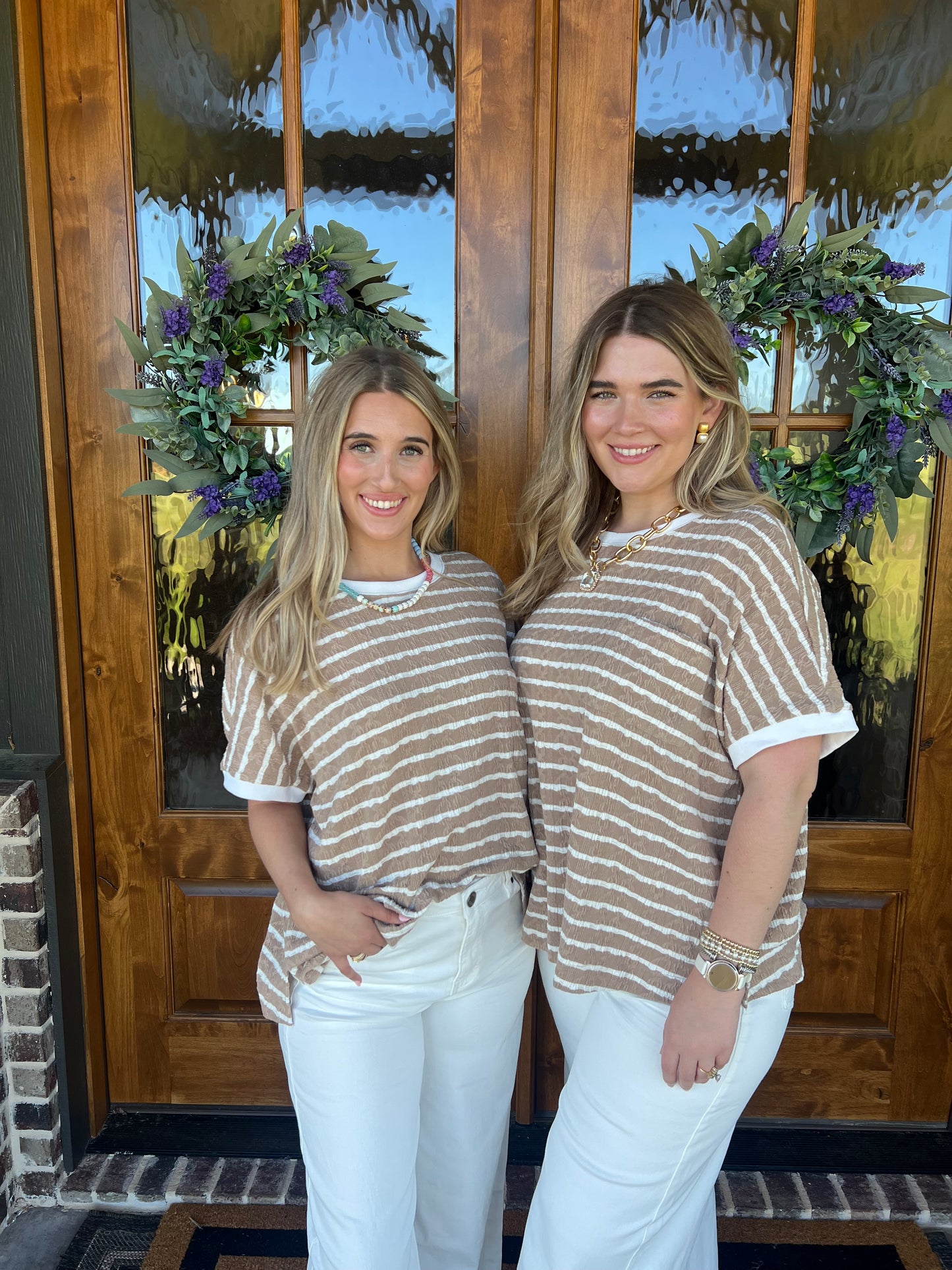 The Honey Latte Short Sleeve Textured Stripe Top