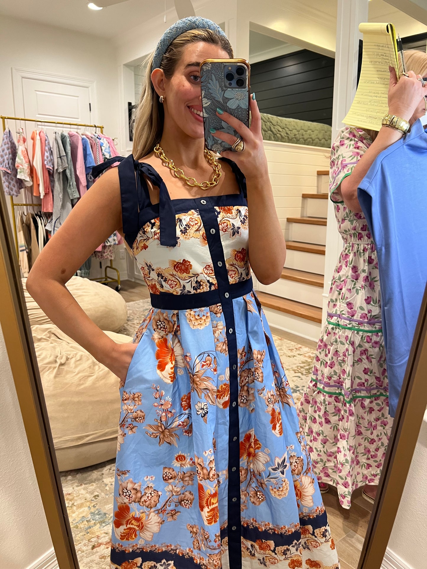 The Hattie Navy Floral Print Tie Strap Dress